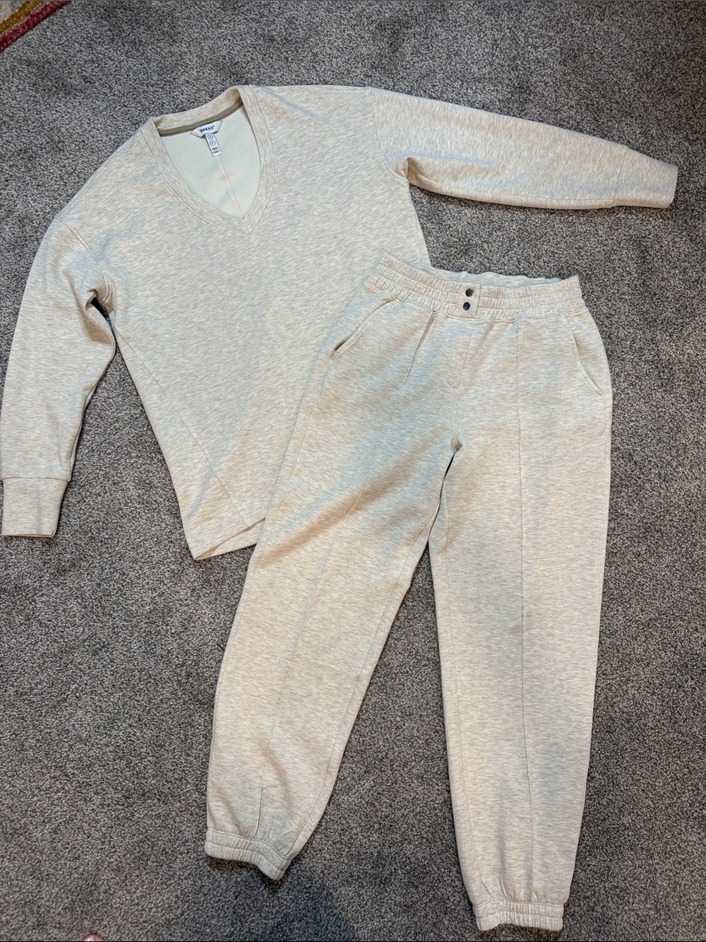 SPANX Cream V-Neck Pajama Top & Jogger Set - Soft Cream Loungewear
